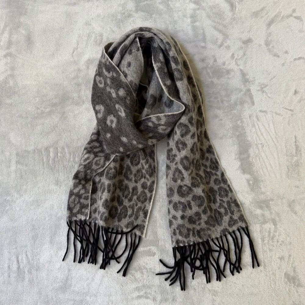 C by Bloomingdale’s 100% Cashmere Fringe Lace Leopard Print Scarf Grey $218